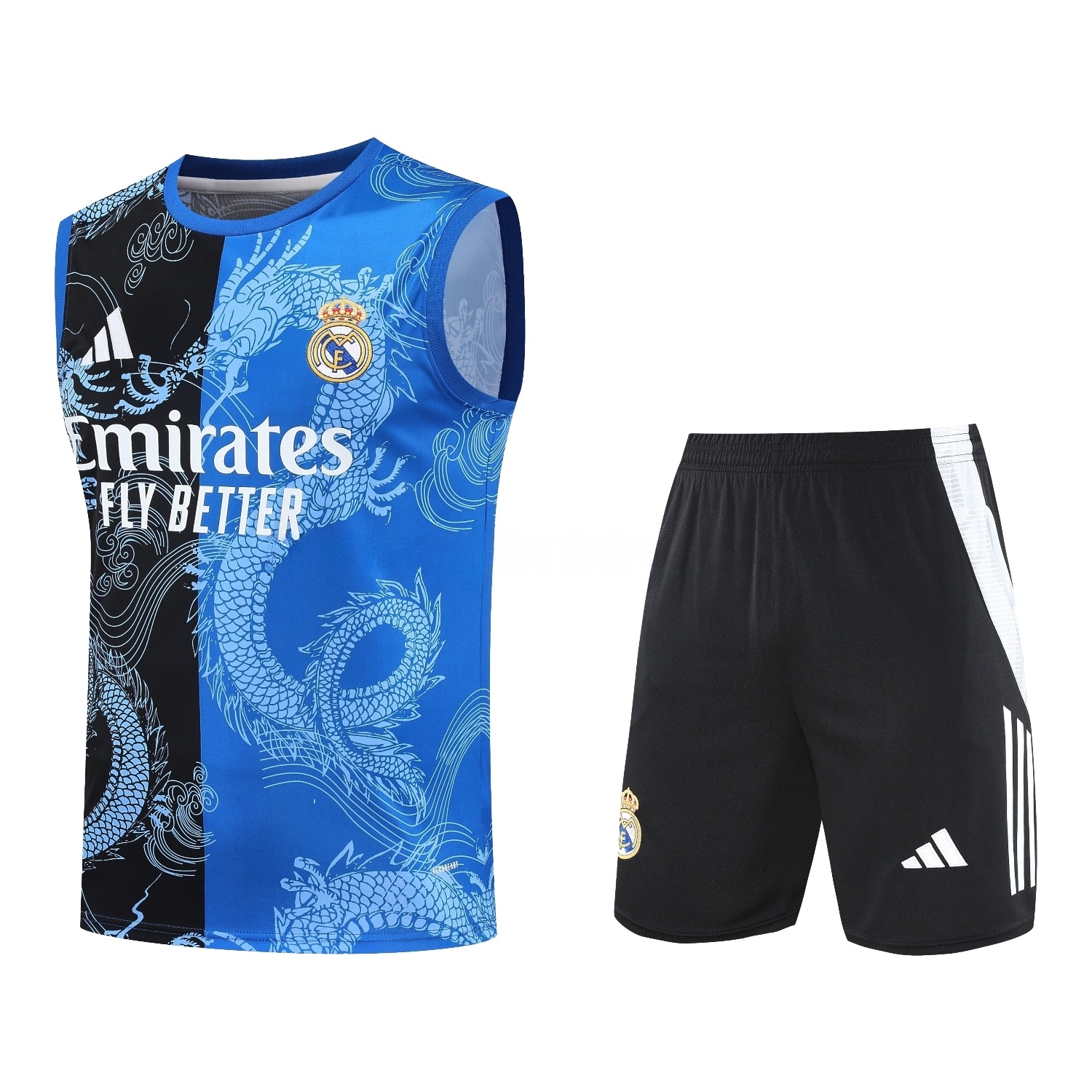 Real Madrid 25-26 Vest Training Set - Blue Black Dragon Vest & Black-White Shorts - Unitedfutballjersey