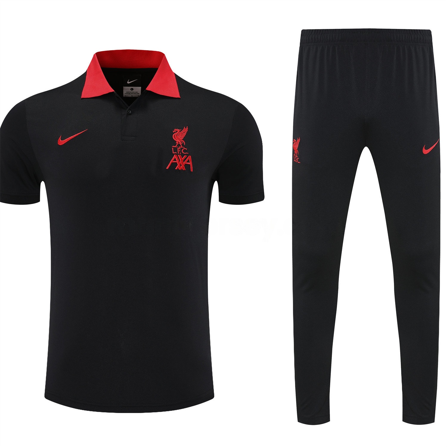 Liver.pool 25-26 POLO Short-Sleeve Training Set - Black Top and Pants - Unitedfutballjersey