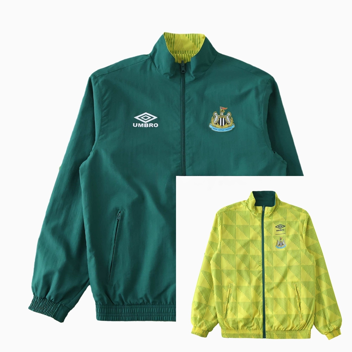 Newcastle United 24-25 Retro Style Double Sided Reversible Windbreaker - Green & Yellow - Unitedfutballjersey