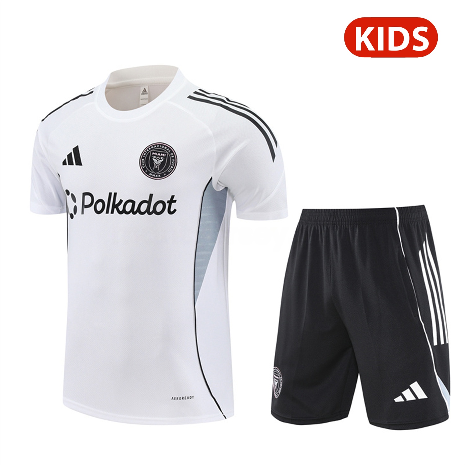 INT M.A.M 25-26 Kids Short-Sleeve Training Set - White Top and Black Shorts - Unitedfutballjersey