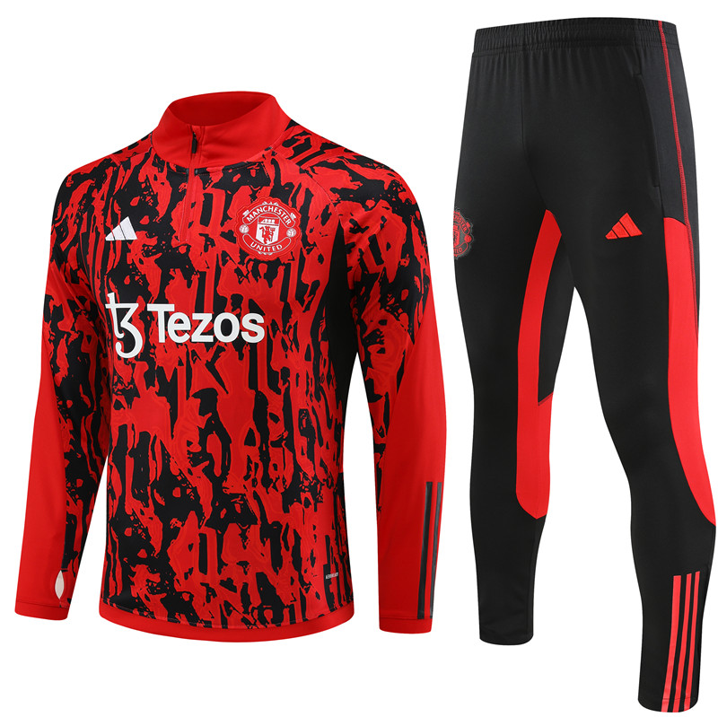 Manchester United 23-24 Long Sleeve Training Set -Red Camouflage - Unitedfutballjersey