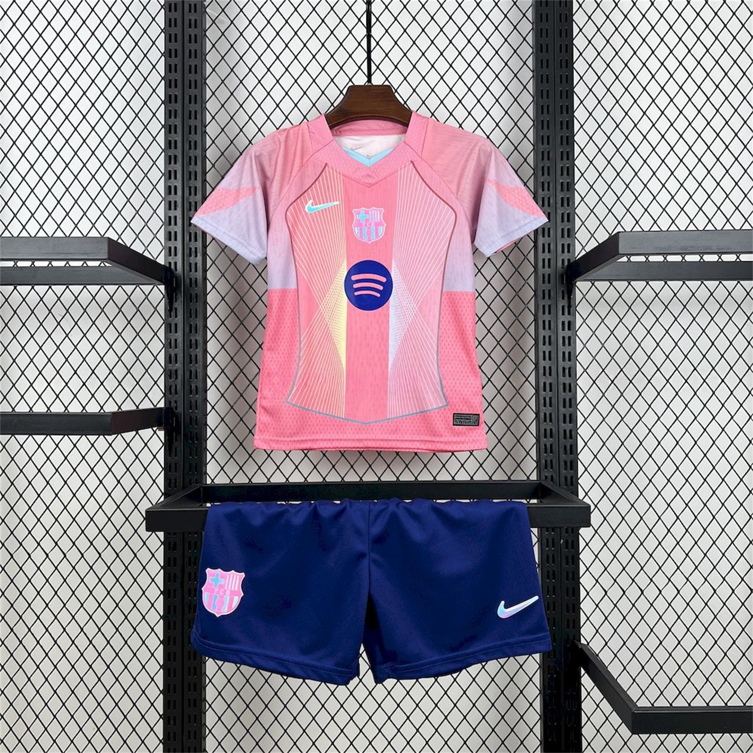 Barcelona 25-26 T90 White Lines Pink Gradient Special Kids Kit - Unitedfutballjersey