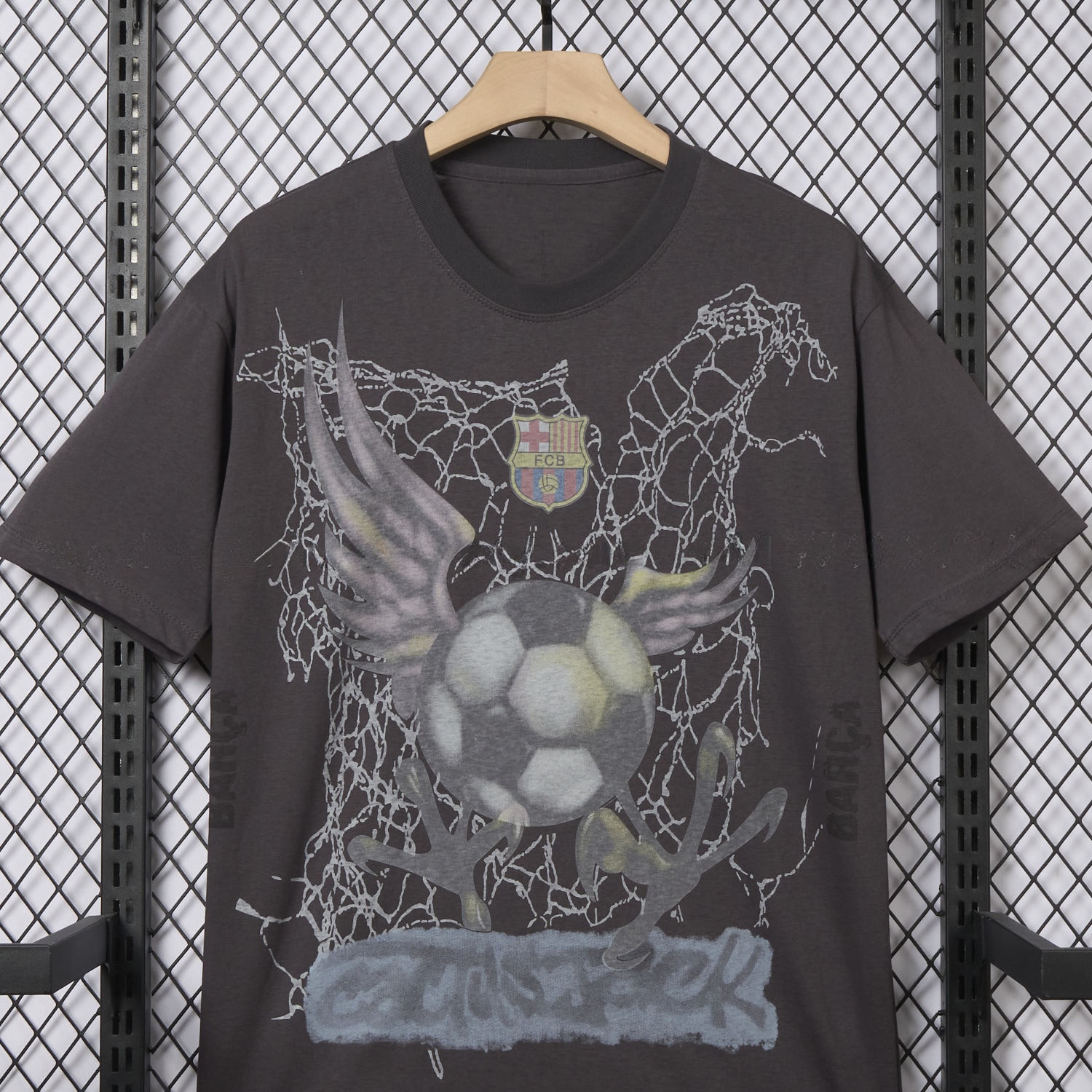 Barcelona x Travis Scott 24-25 Football Eagle Pattern Dark Grey T-shirt - Unitedfutballjersey