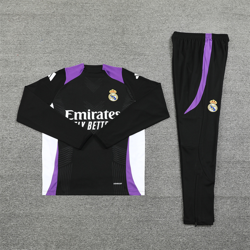 Real Madrid 24-25 Long Sleeve Training Set - Player Version - Black and Purple - Unitedfutballjersey