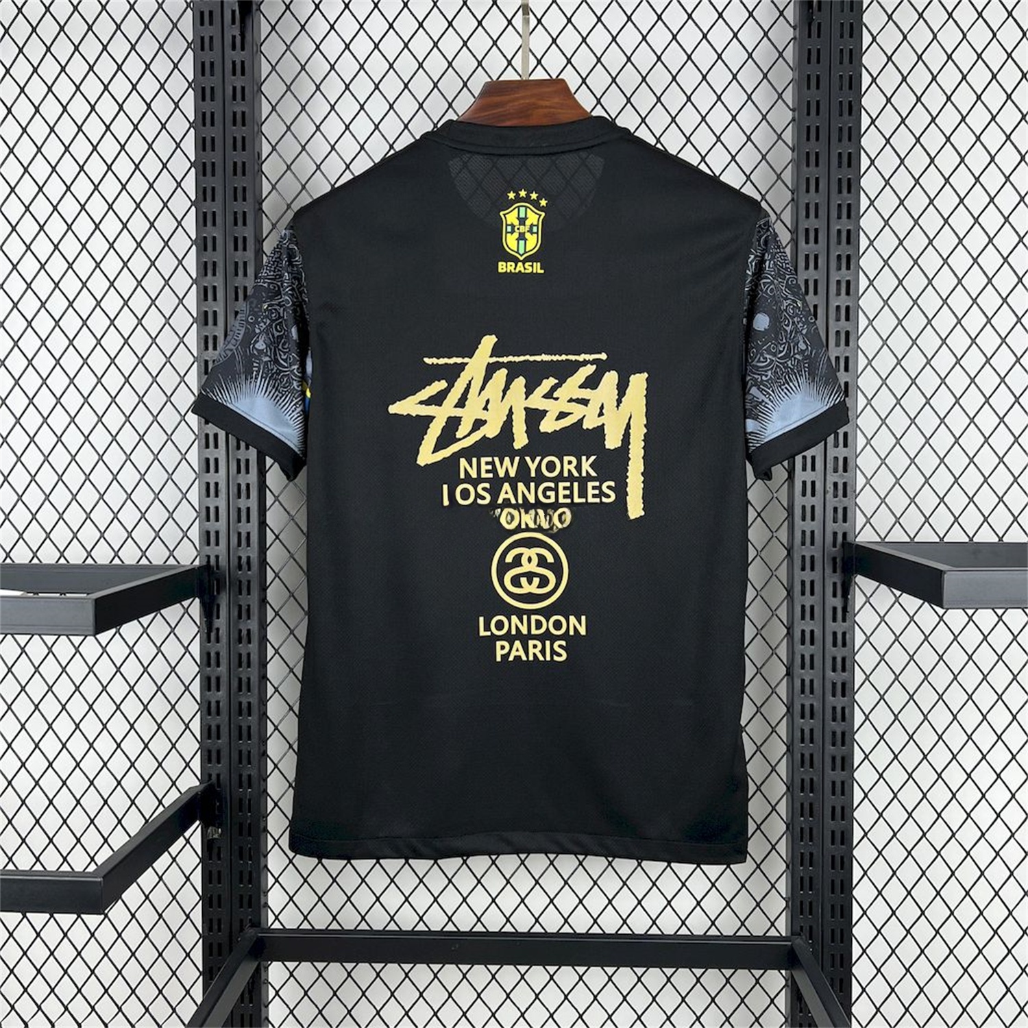 Brazil 2024-25 X STUSSY Black Christ the Redeemer Statue Jersey - Fans Version - Unitedfutballjersey