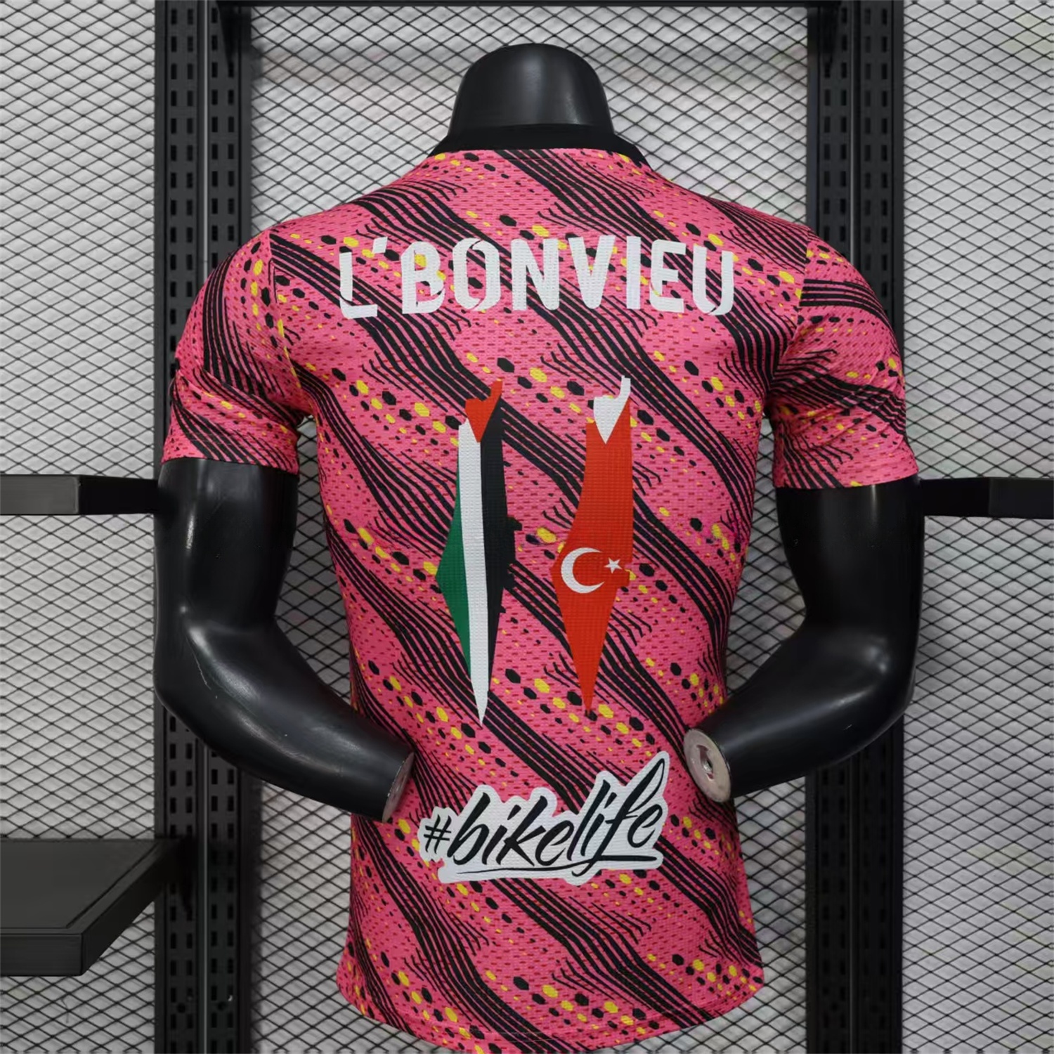 Club Deportivo Palestino Palestine 25-26 Black Lines Pink Jersey With L‘BONVIEU No.11 - Player Version - Unitedfutballjersey