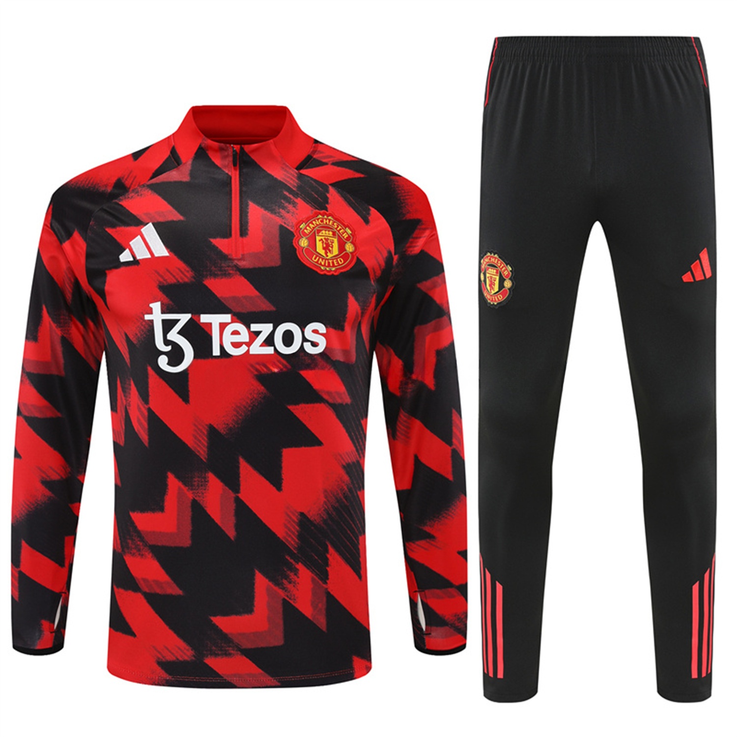 Manchester United 25-26 Kid Long Sleeves Training Set - Red-Black Top & Black Pants - Unitedfutballjersey