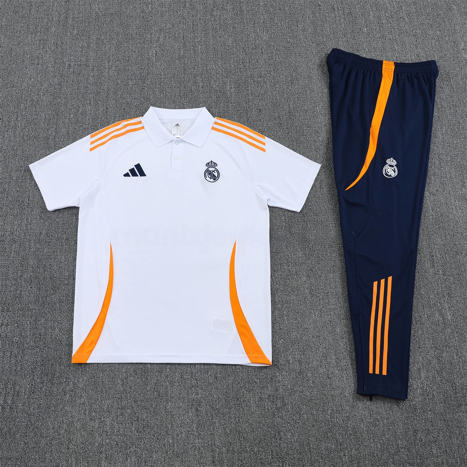 Real Madrid 25-26 POLO Short-Sleeve Training Set - White Top and Deep Blue Pants - Unitedfutballjersey