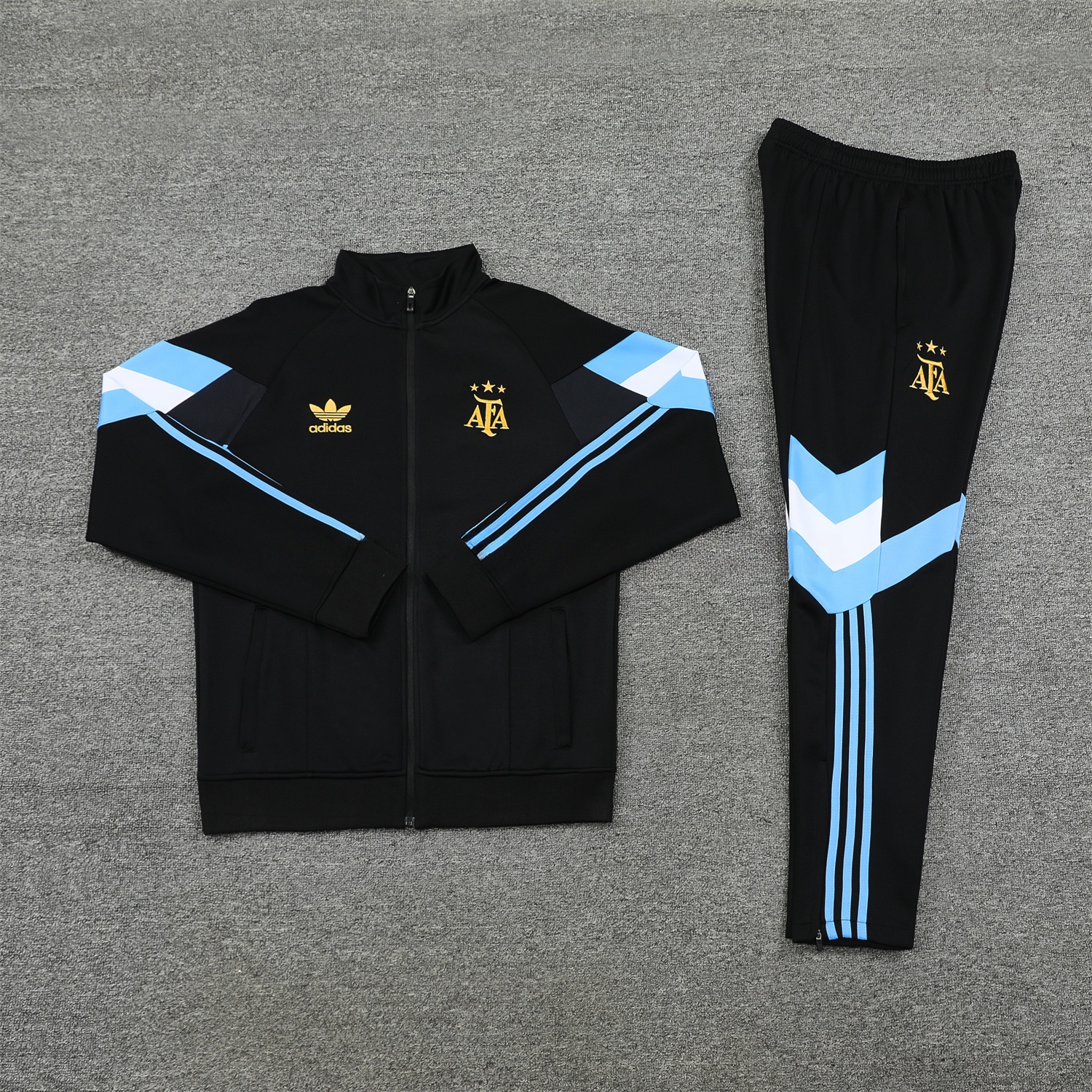 Argentina 24-25 Throwback Jacket Training Tracksuit - Black Jackets & Pants with Blue and White Stripes - Unitedfutballjersey