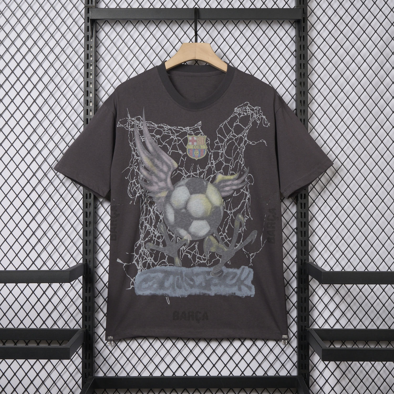 Barcelona x Travis Scott 24-25 Football Eagle Pattern Dark Grey T-shirt - Unitedfutballjersey