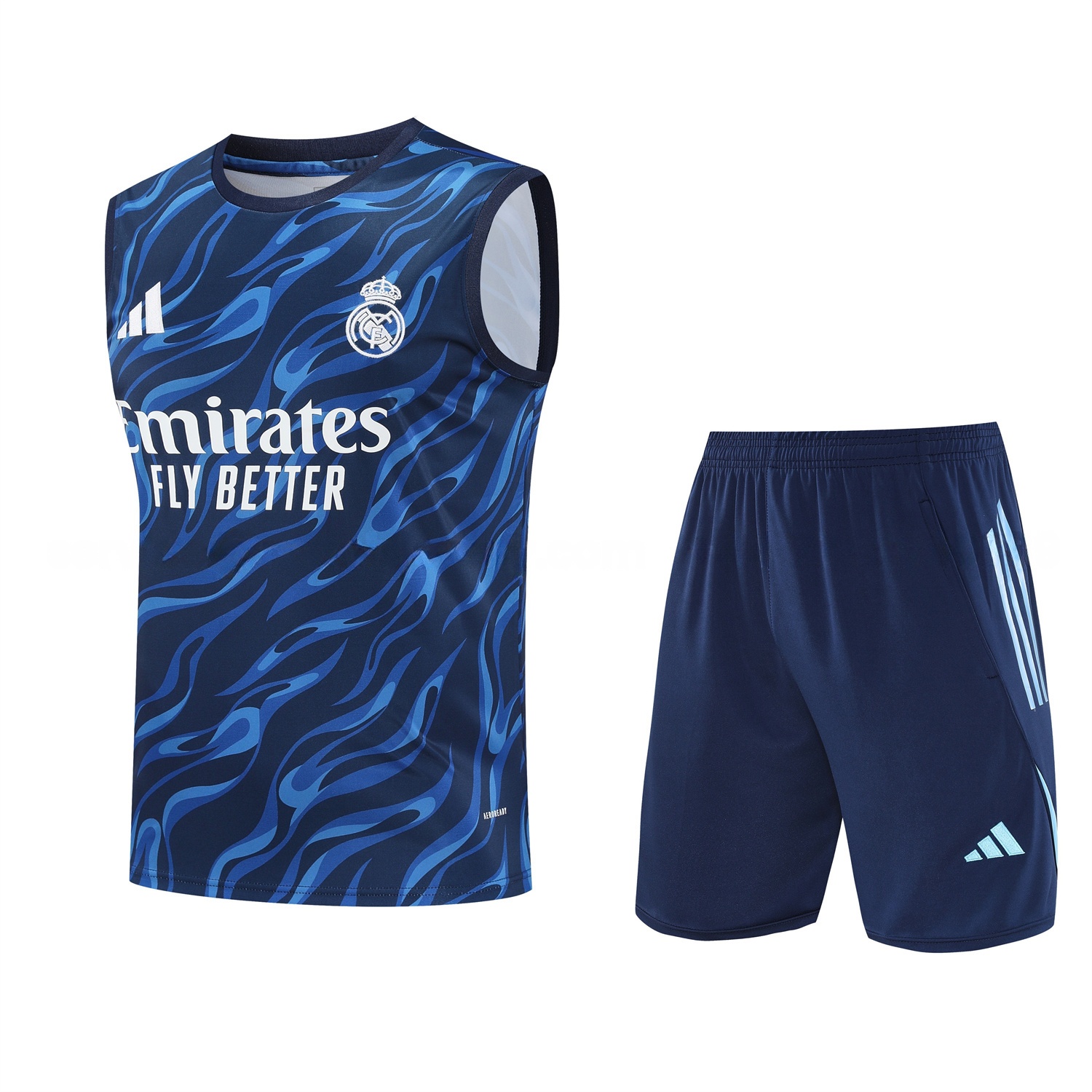 Real Madrid 25-26 Vest Training Set - Blue Water Pattern Top & Deep Blue Shorts - Unitedfutballjersey