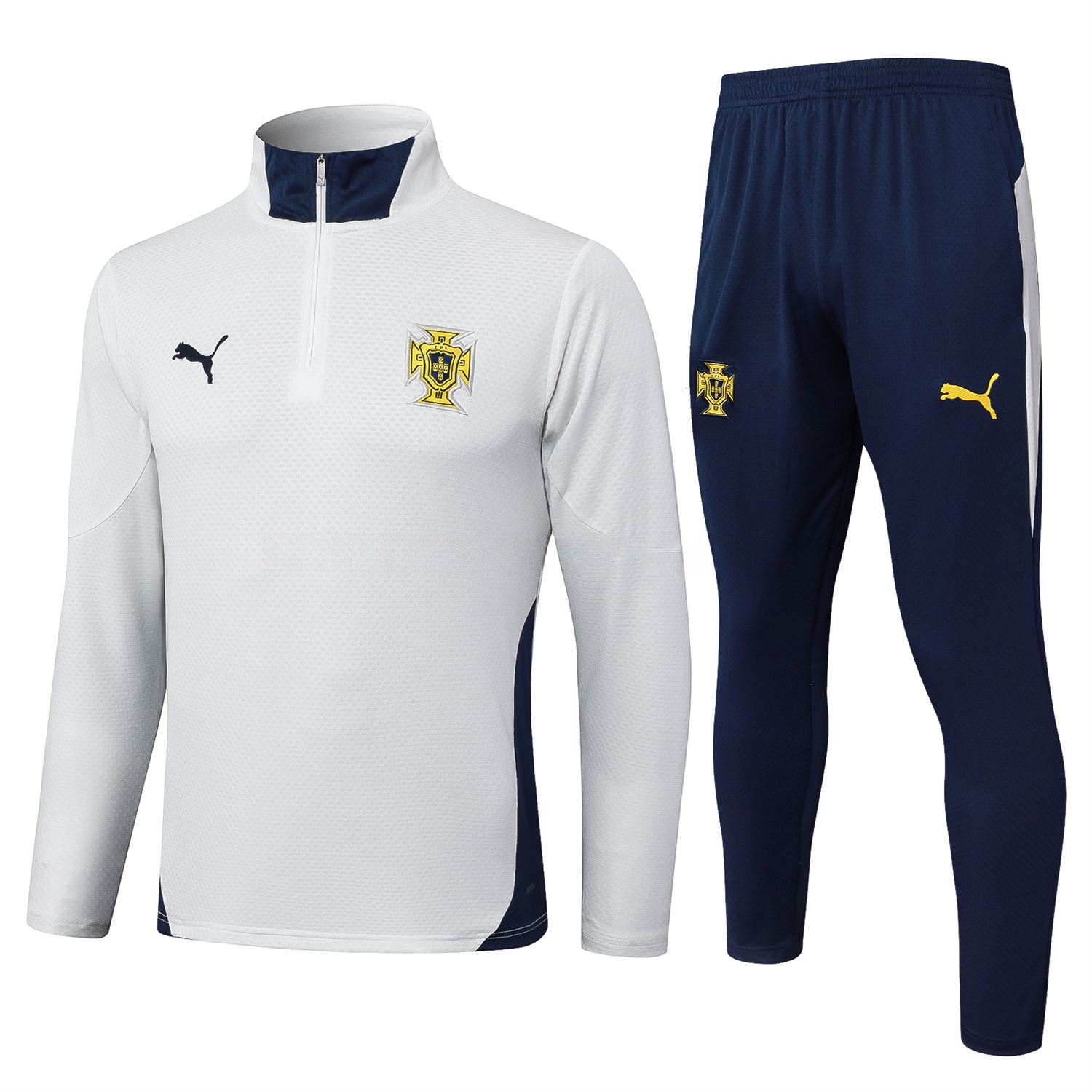 Portugal 25-26 Long Sleeve Training Set - Off White Top and Deep Blue Pants - Unitedfutballjersey