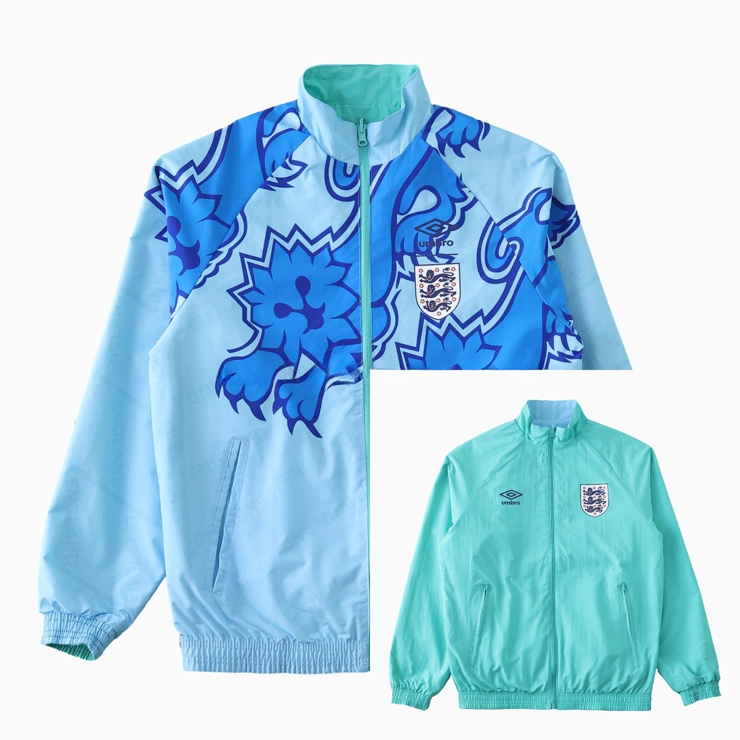 Retro England 1992 Third Double Sided Reversible Windbreaker - Blue & Green - Unitedfutballjersey