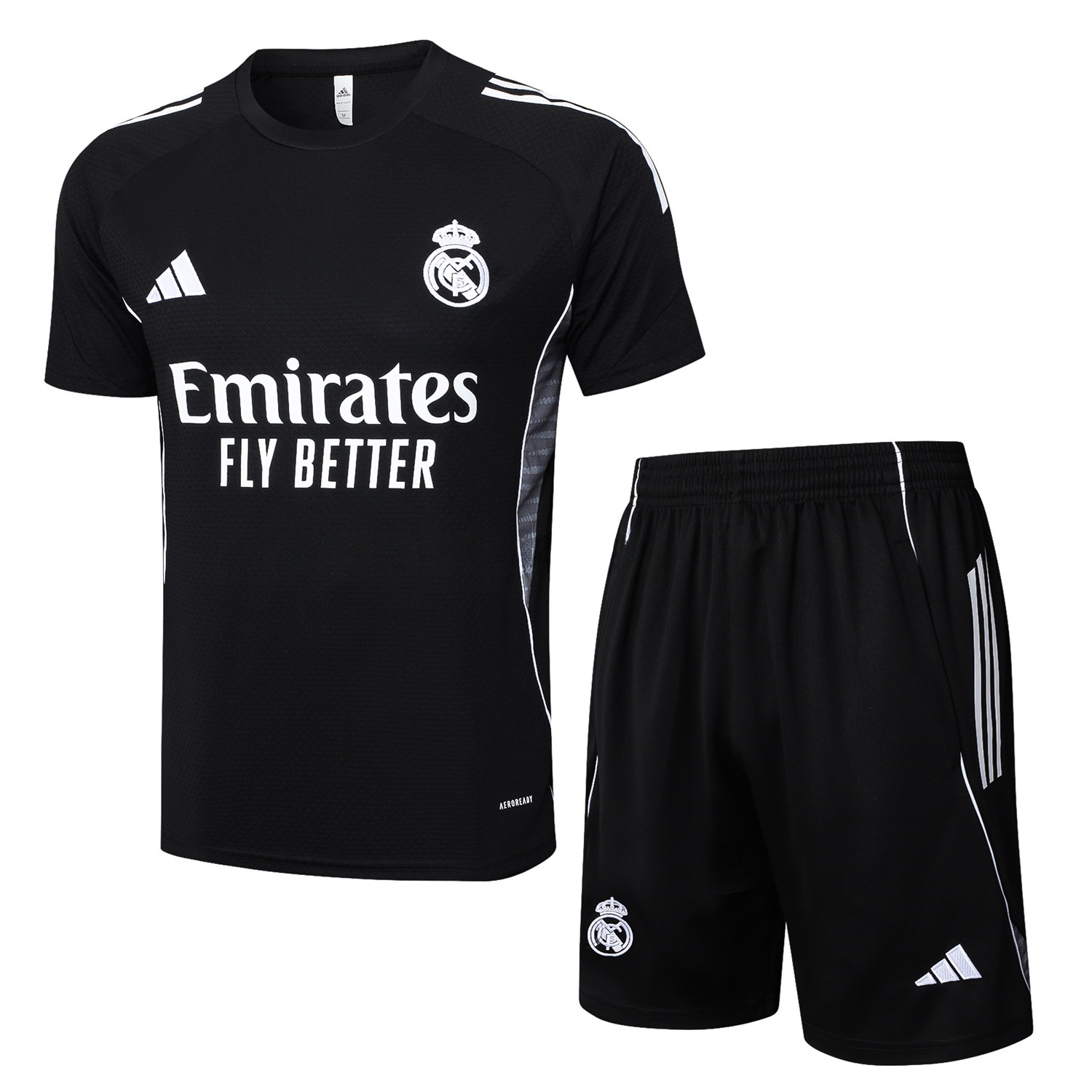 Real Madrid 25-26 Short-Sleeve Training Set - Black Top and Black Shorts - Unitedfutballjersey