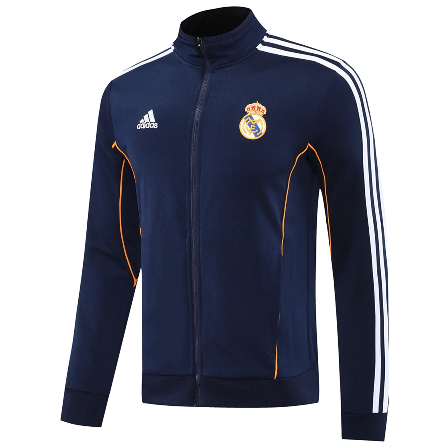 Real Madrid 25-26 Jacket Training Tracksuit - Royal Blue Jackets & Pants with Orange Lines - Unitedfutballjersey