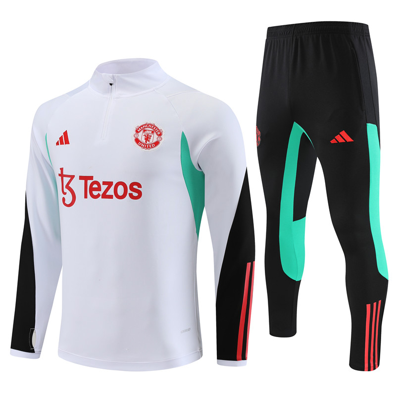 Manchester United 23-24 Kids Long Sleeve Training Set White - Unitedfutballjersey