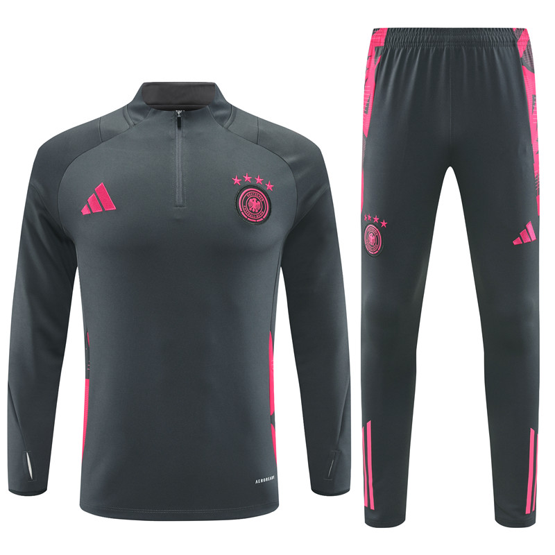 Germany 2024 Long Sleeve Training Set - Dark Gray With Pink - Unitedfutballjersey