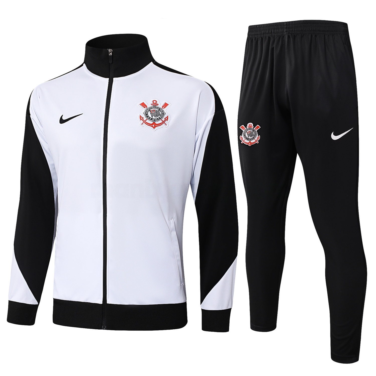 Corinthians 25-26 Jacket Training Tracksuit - White Jackets & Black Pants - Unitedfutballjersey