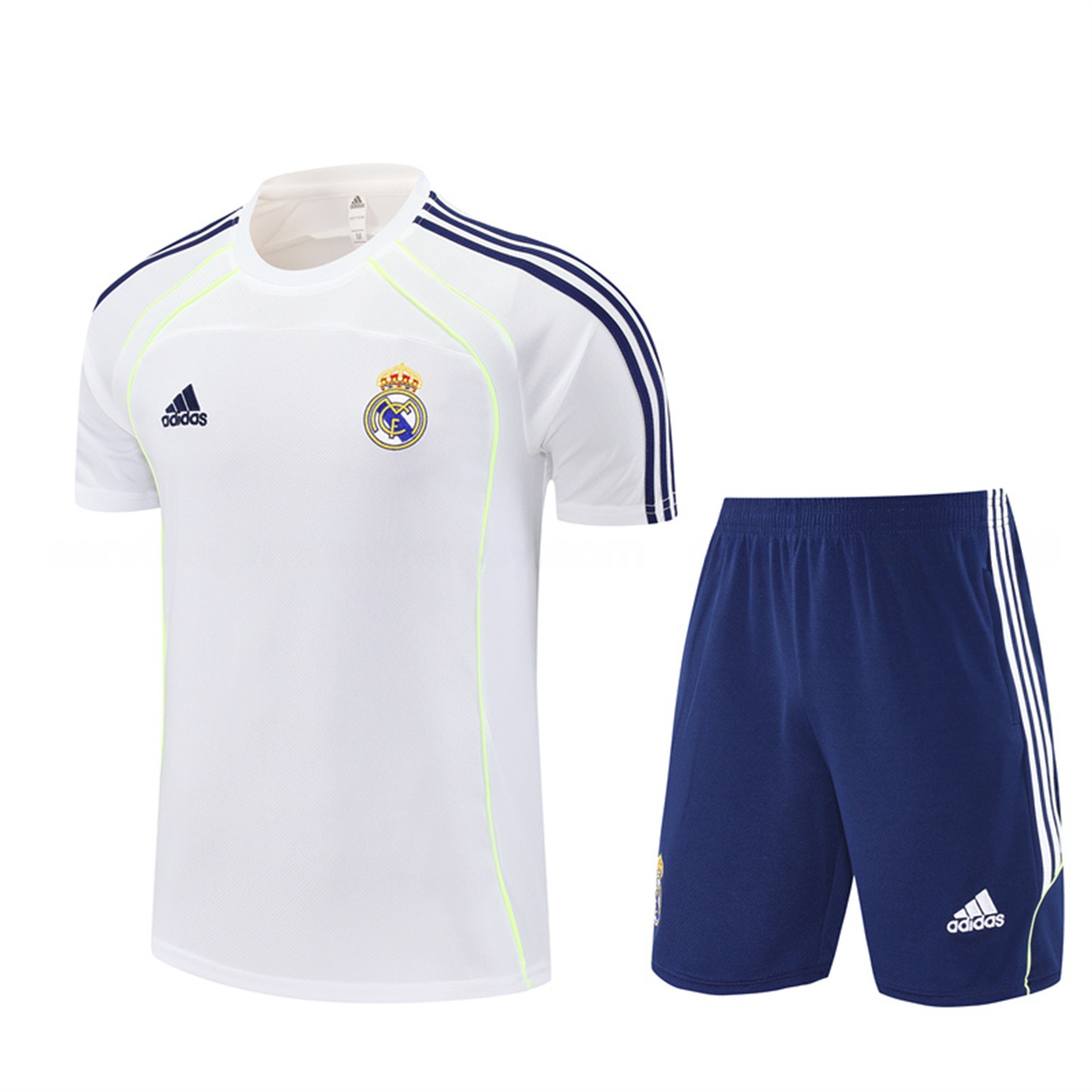 Real Madrid 25-26 Short-Sleeve Training Set - White Urban Purist Style Top and Blue Shorts - Unitedfutballjersey