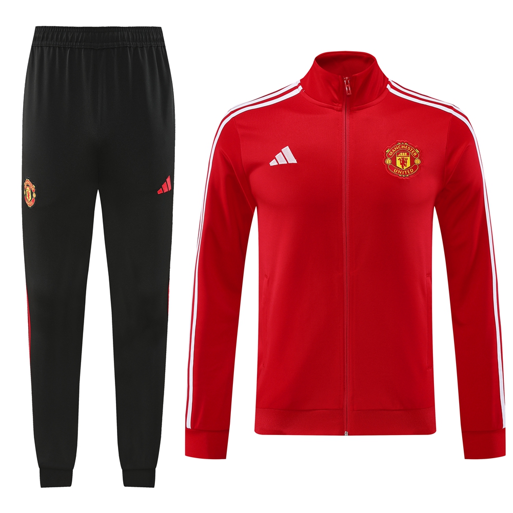 Manchester United 24-25 Jacket Training Tracksuit - Red Top and Black Pants - Unitedfutballjersey