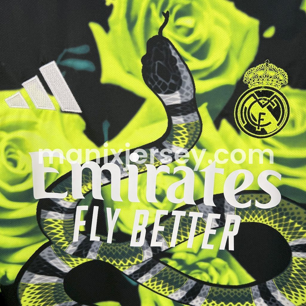 Real Madrid 25-26 Snake and Green Flowers Black Jersey - Fans Version - Unitedfutballjersey