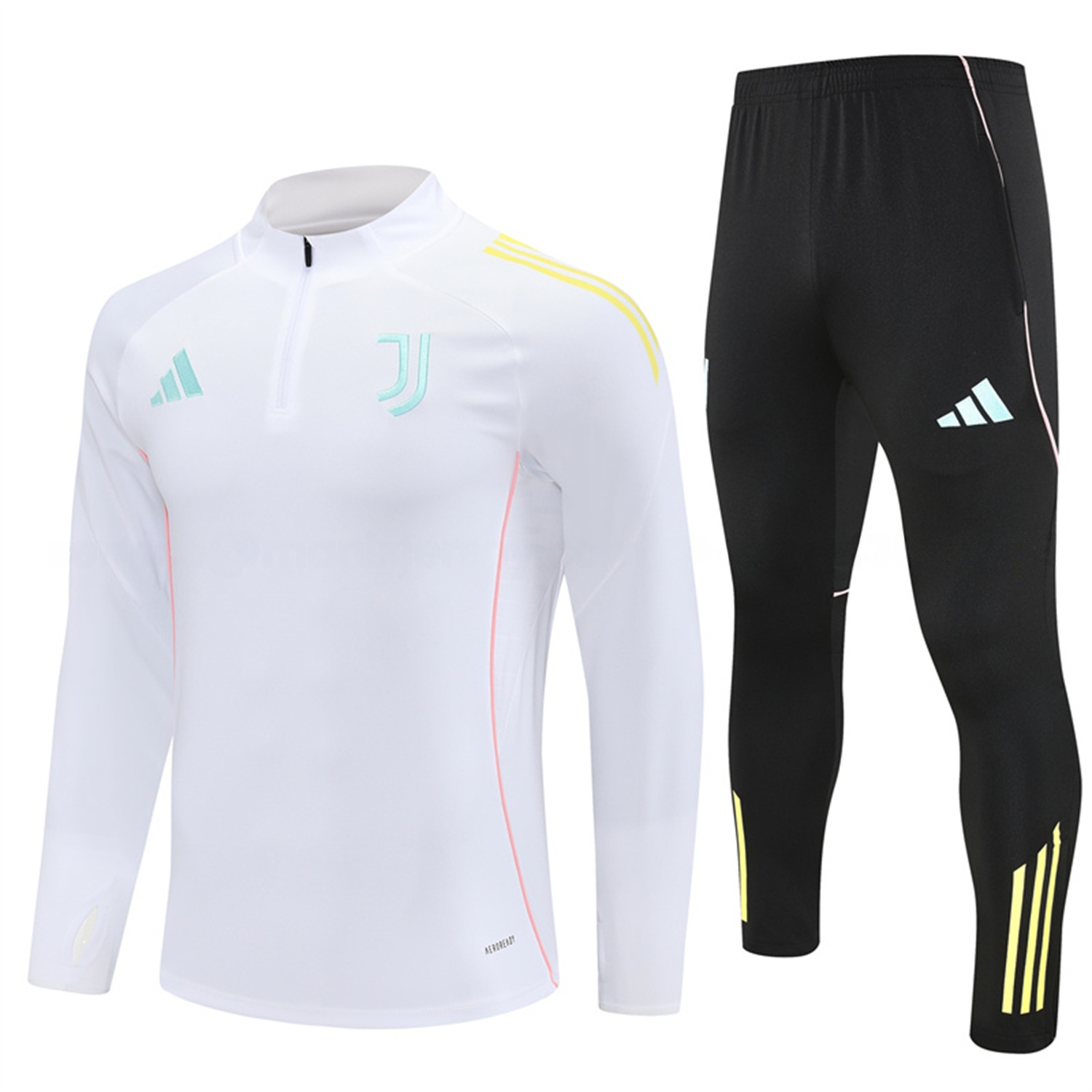 Juventus 25-26 Long Sleeve Training Set - White Top and Black Pants - Unitedfutballjersey
