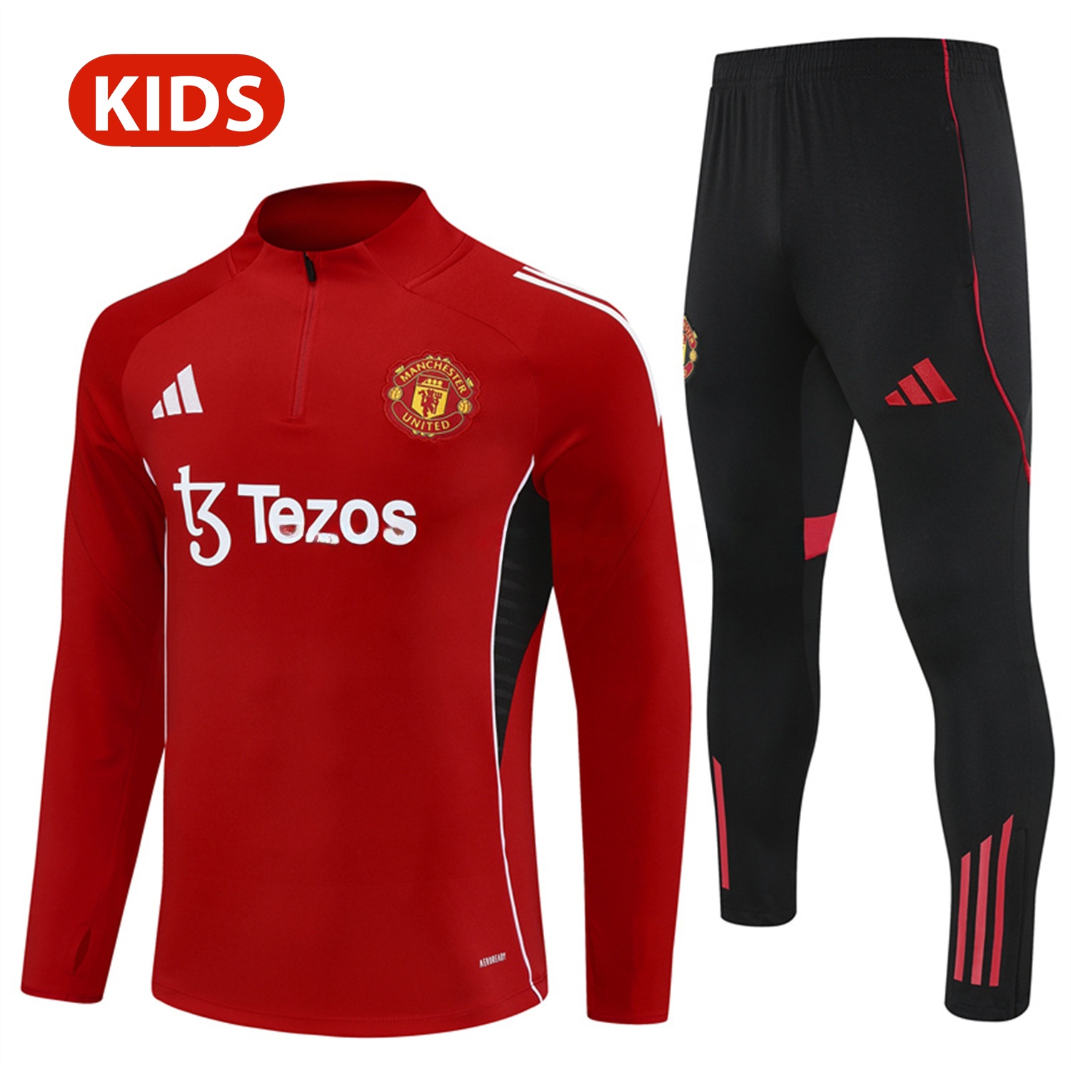 Manchester United 25-26 Kid Long Sleeves Training Set - Red Top & Black Pants - Unitedfutballjersey