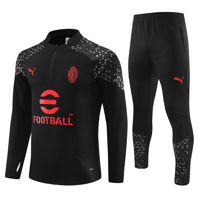 AC Milan 23-24 Long Sleeve Training Set -Black and Red - Unitedfutballjersey