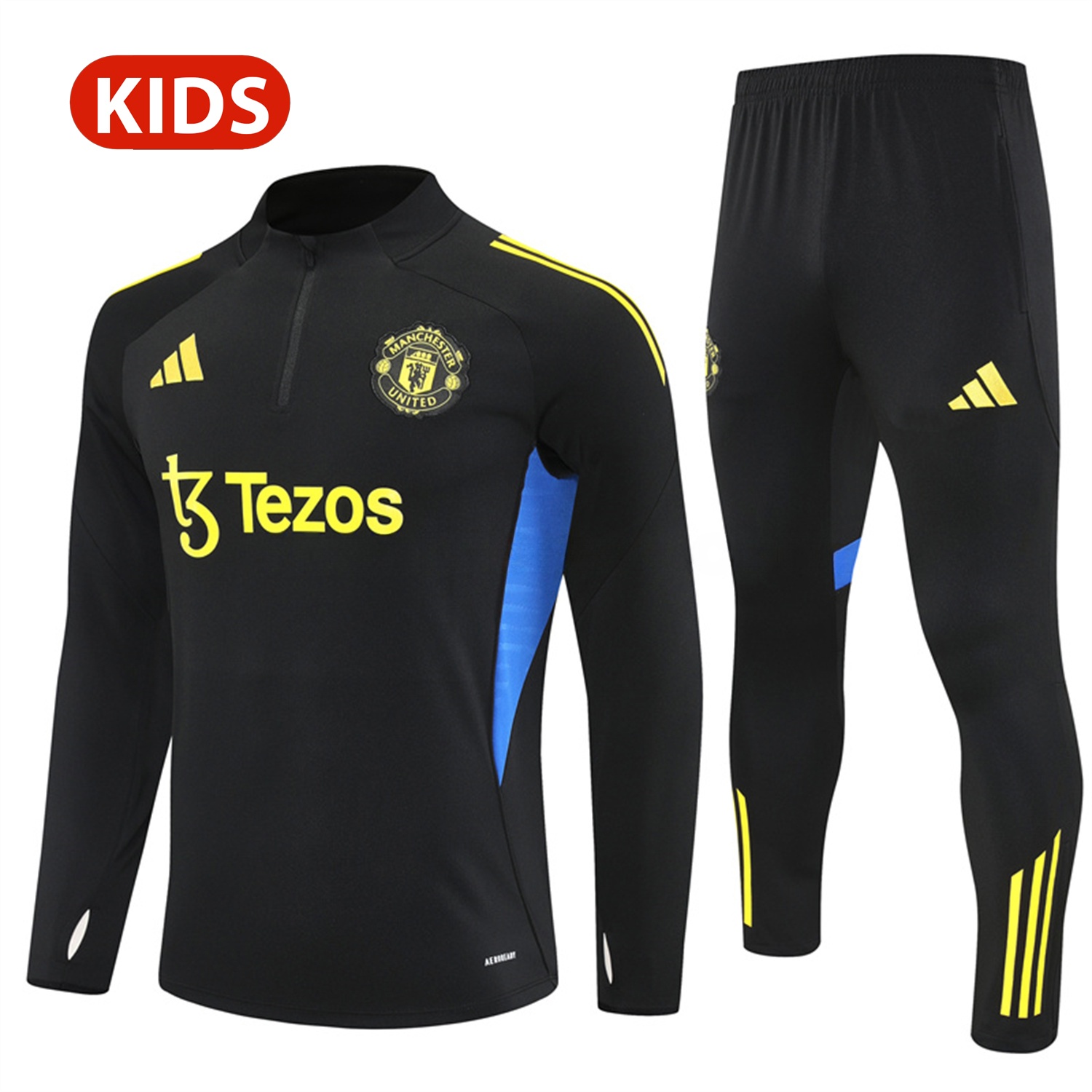 Manchester United 25-26 Kid Long Sleeves Training Set - Black Top & Black Pants - Unitedfutballjersey