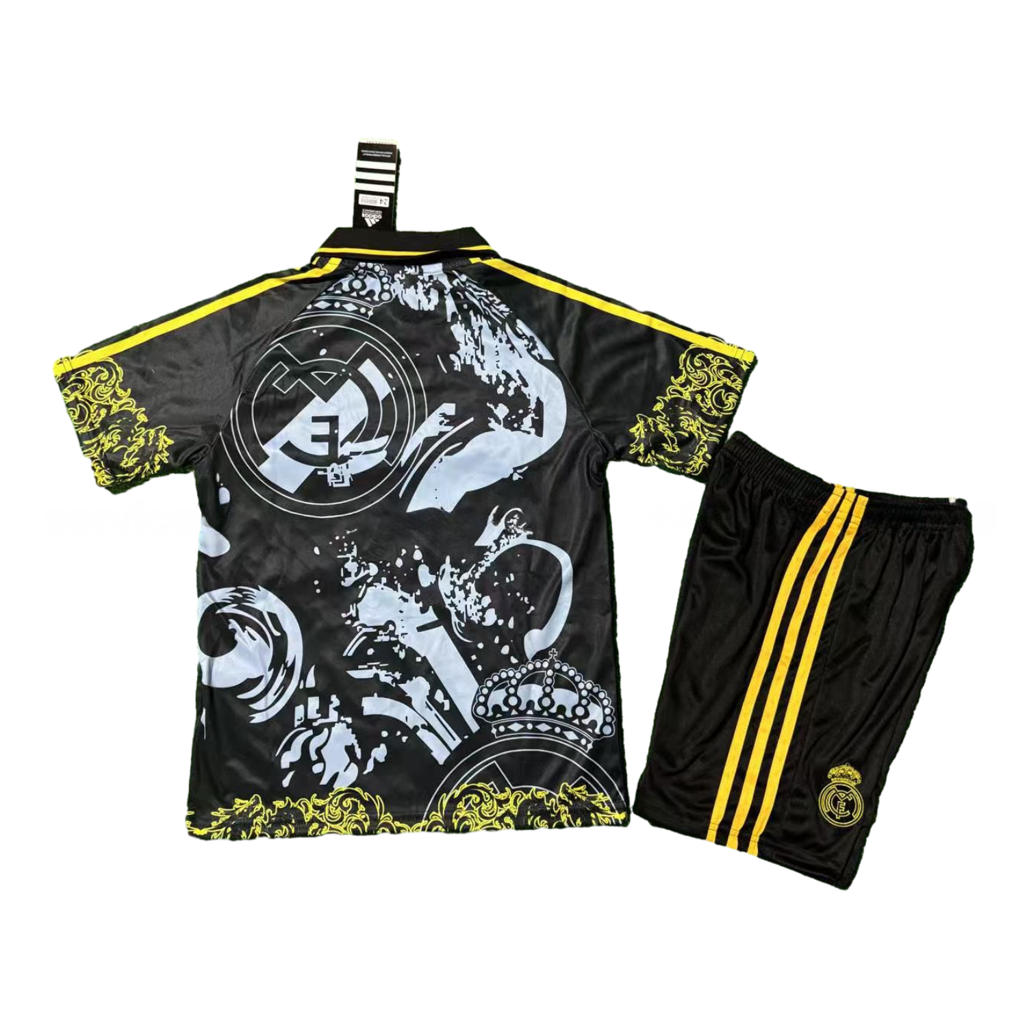 Real Madrid 25-26 Yellow Dragon And Cloud Black Special Polo Kids Kit - Unitedfutballjersey