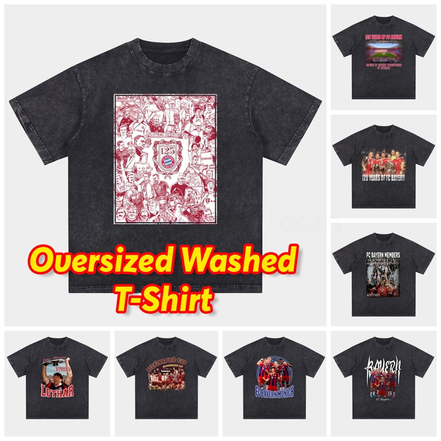 Bayern Munich 2025 125th Anniversary Memory Fragments Oversized Washed T-Shirt - Unitedfutballjersey