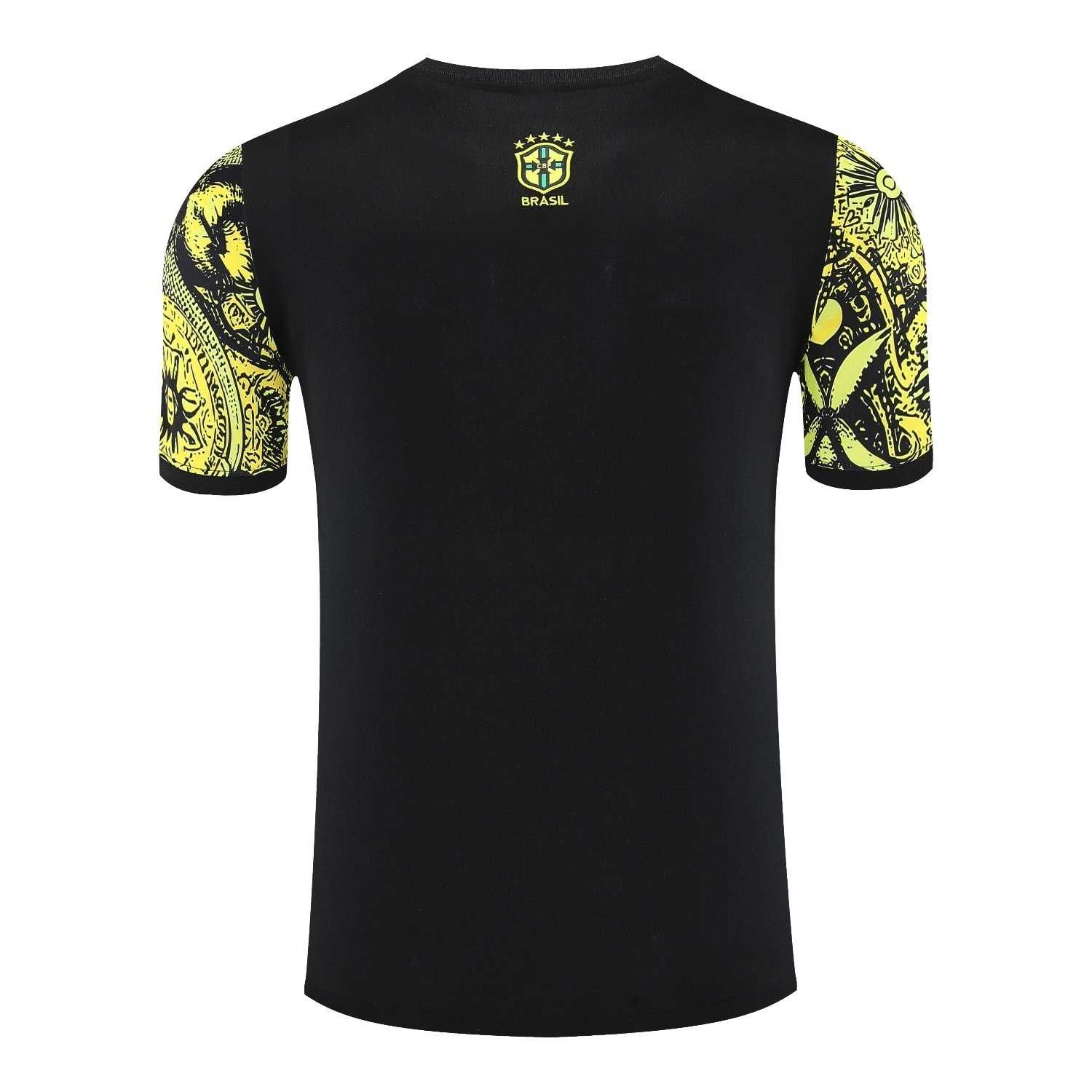 Brazil 25-26 Yellow Jesus Statue Short-Sleeve Training Set - Yellow Top & Black Shorts - Unitedfutballjersey
