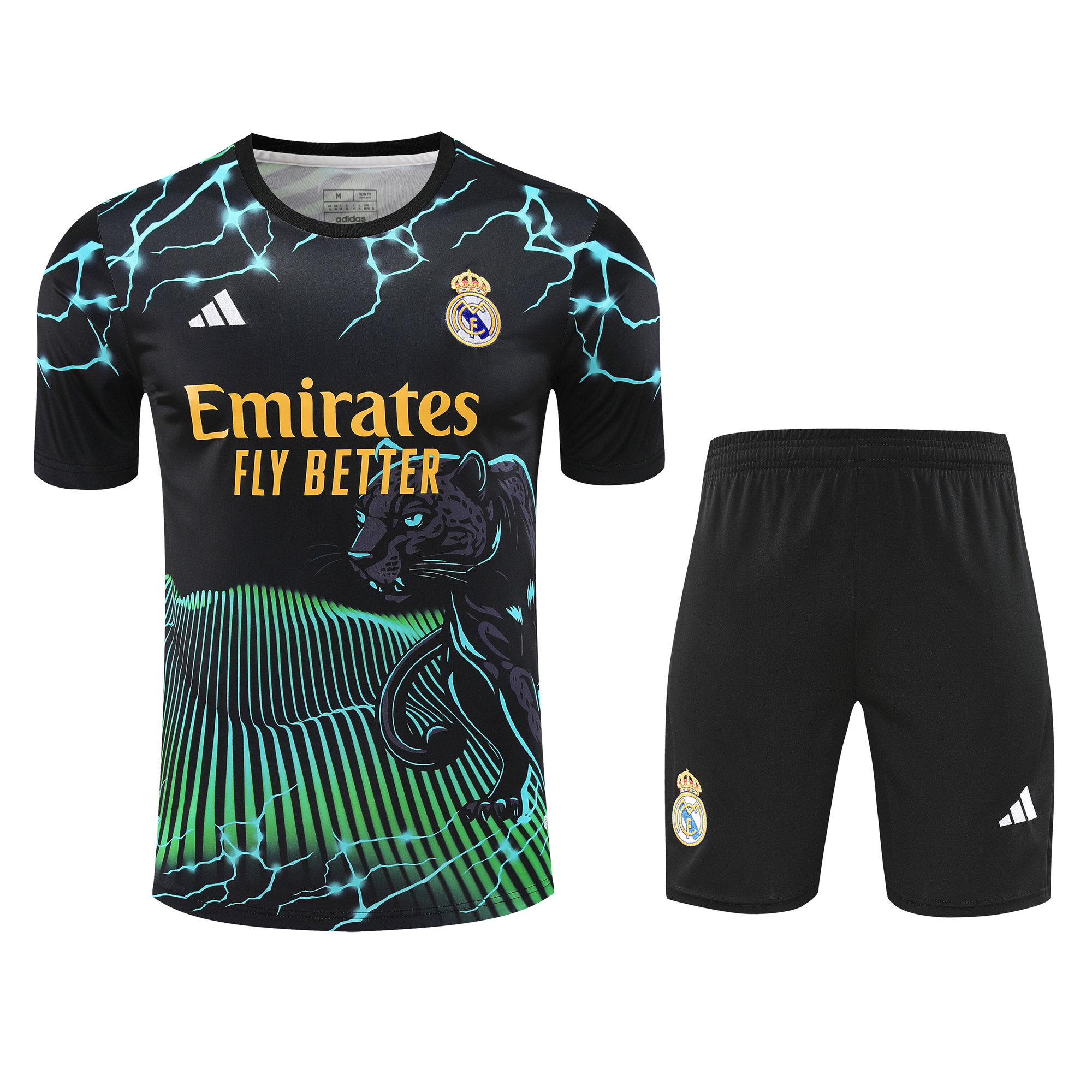 Real Madrid 24-25 Short-Sleeve Training Set - Green Leopard Top & Black Shorts - Unitedfutballjersey