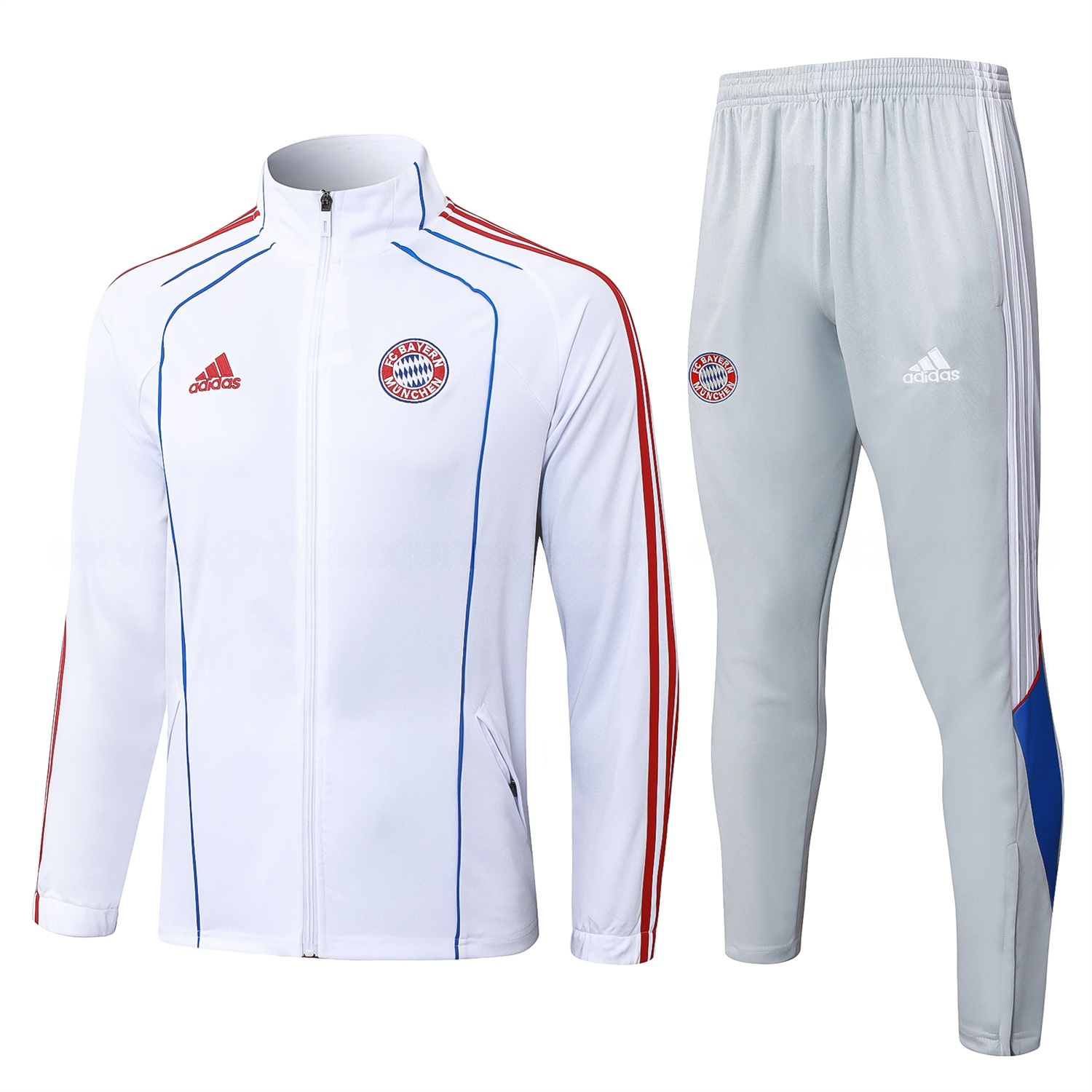 Bayern Munich 25-26 Jacket Training Tracksuit - White Throwback Jackets & Grey Pants - Unitedfutballjersey