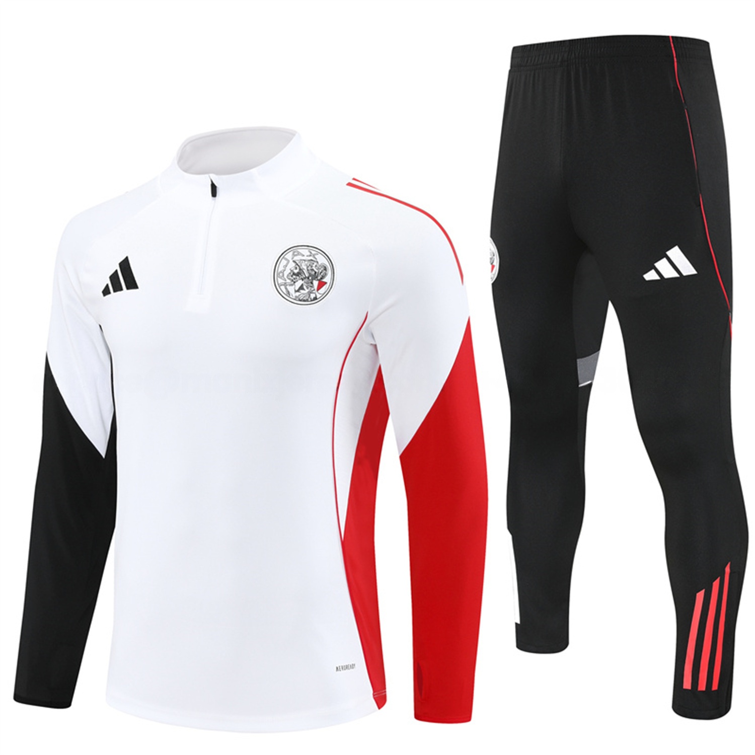 Ajax 25-26 Long Sleeve Training Set - White Top and Black Pants - Unitedfutballjersey