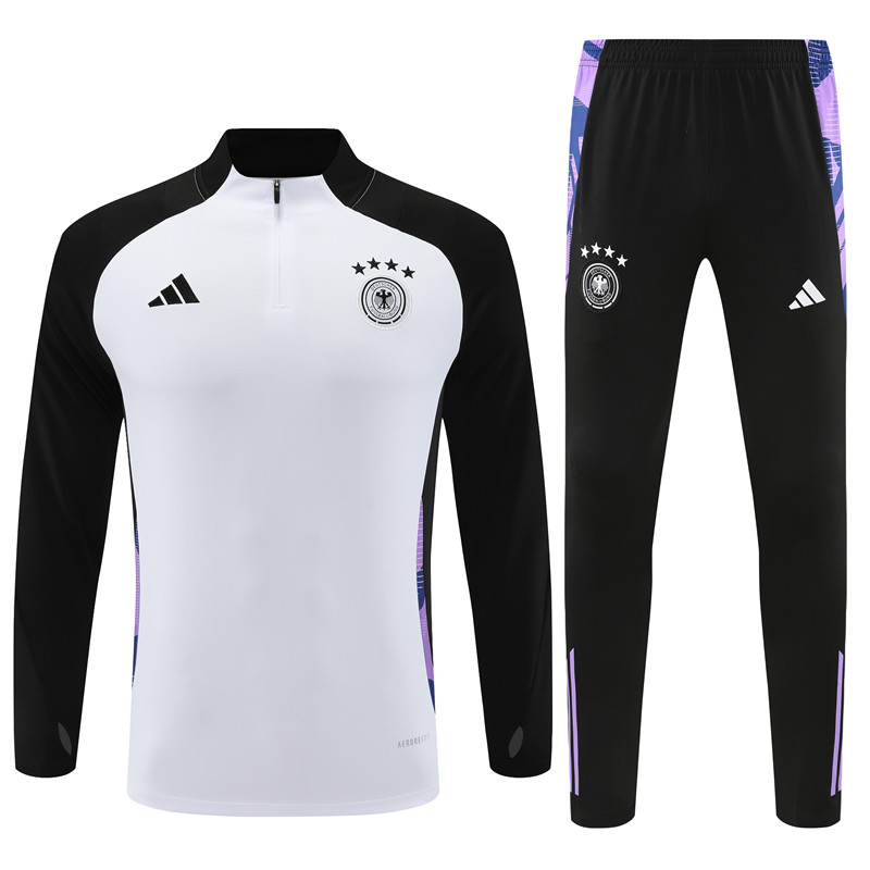 Germany 2024 Long Sleeve Training Set - White With Black - Unitedfutballjersey