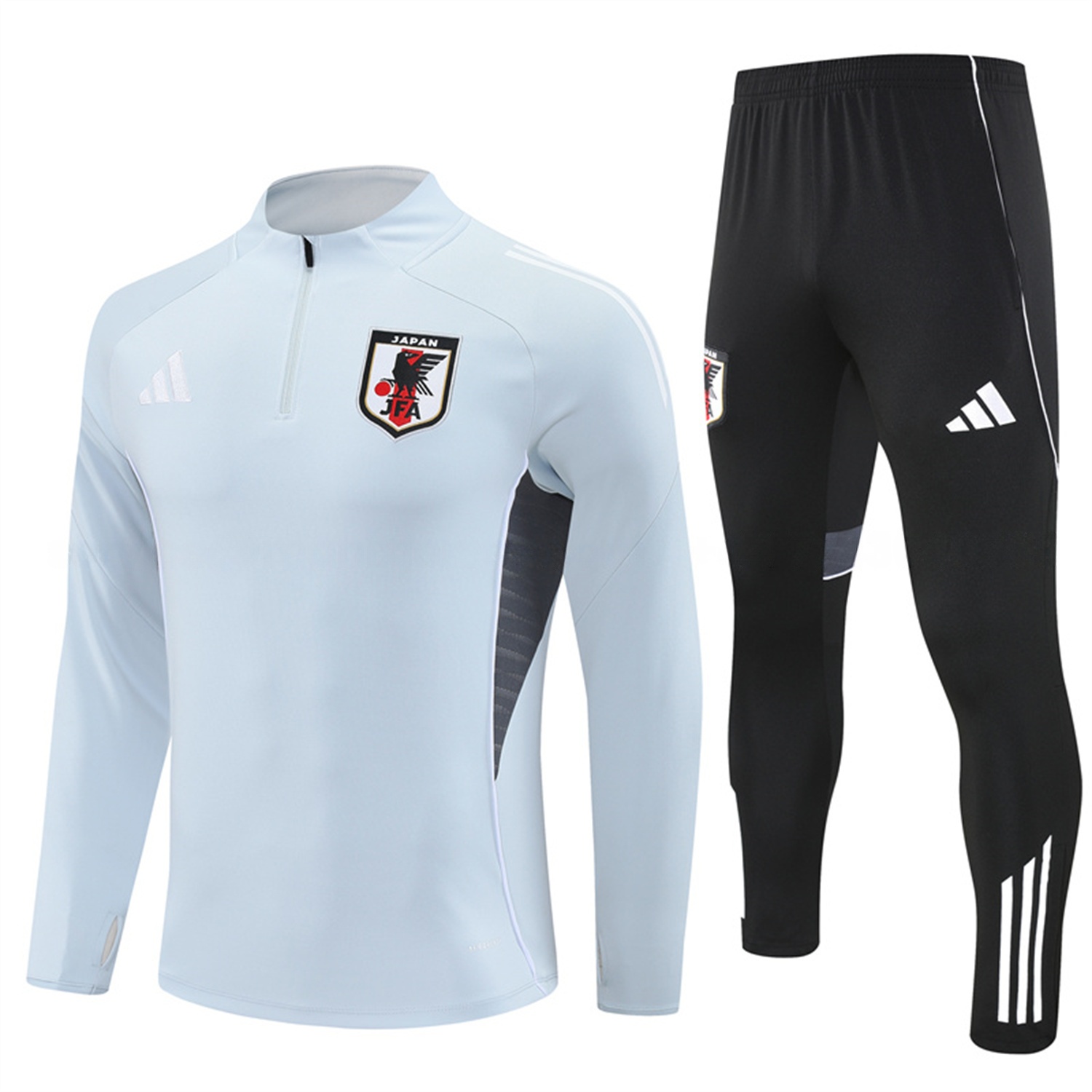 Japan 25-26 Long Sleeve Training Set - Light Grey Top and Black Pants - Unitedfutballjersey