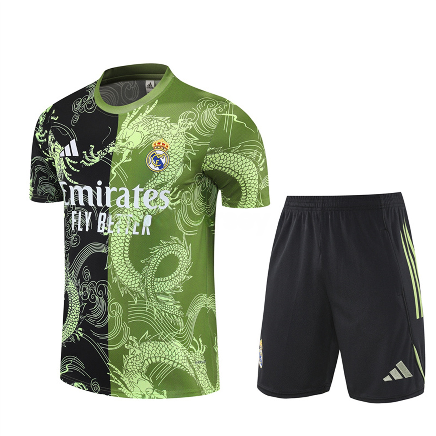Real Madrid 25-26 Short-Sleeve Training Set - Green Black Top & Black Shorts - Unitedfutballjersey