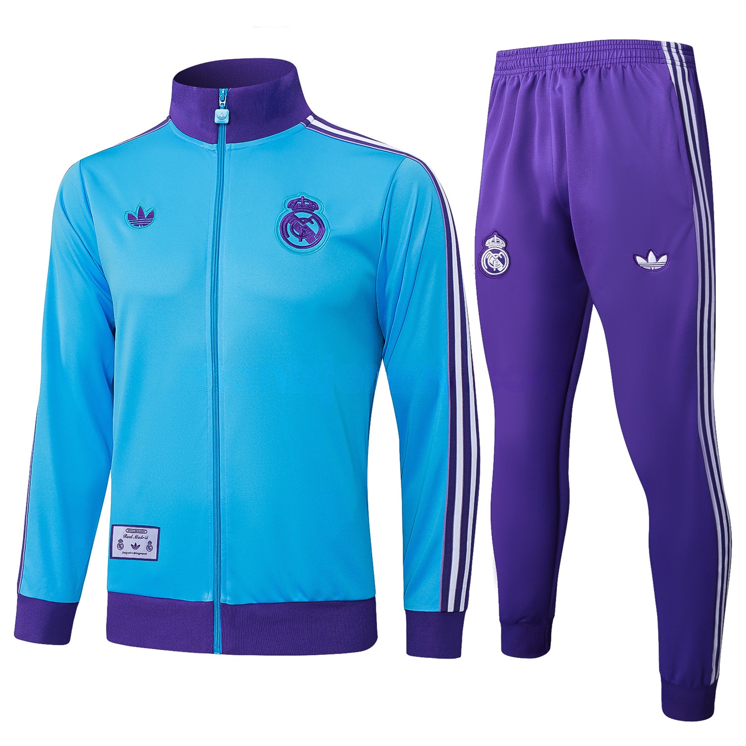 Real Madrid 25-26 Throwback Trefoil Jacket Training Tracksuit - Blue Jackets & Purple Pants - Unitedfutballjersey