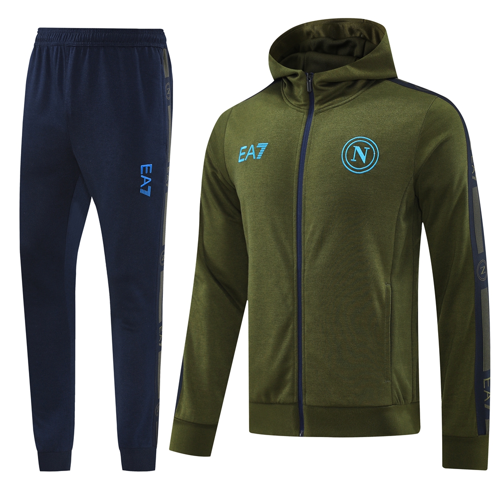 Napoli 24-25 Hooded Jacket Training Tracksuit - Army Green Top and Deep Blue Pants - Unitedfutballjersey