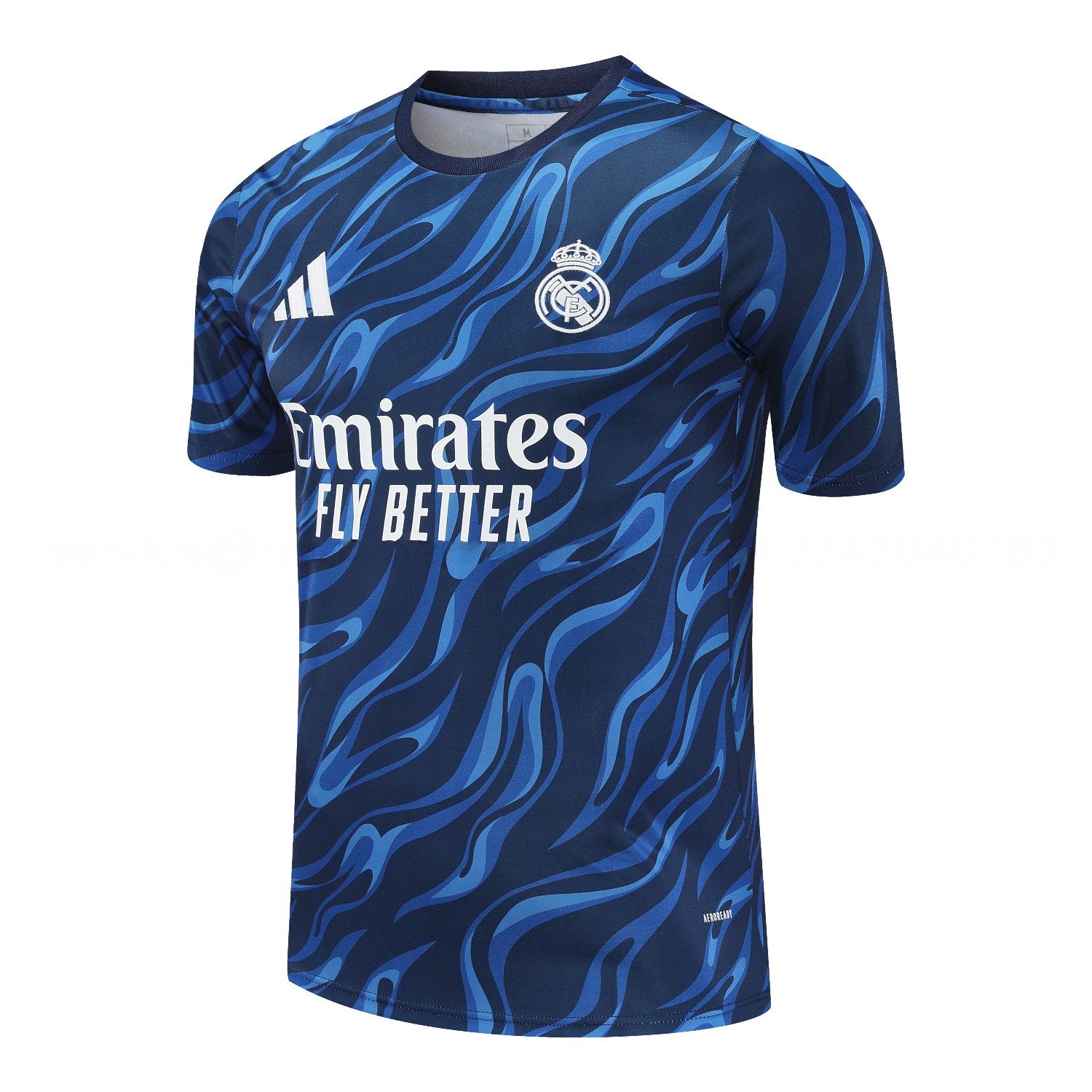 Real Madrid 25-26 Short-Sleeve Training Set - Blue Water Pattern Top & Deep Blue Shorts - Unitedfutballjersey