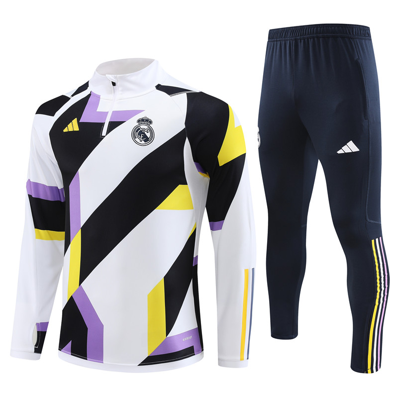 Real Madrid 23-24 Kids Long Sleeve Training Set White and Black - Unitedfutballjersey