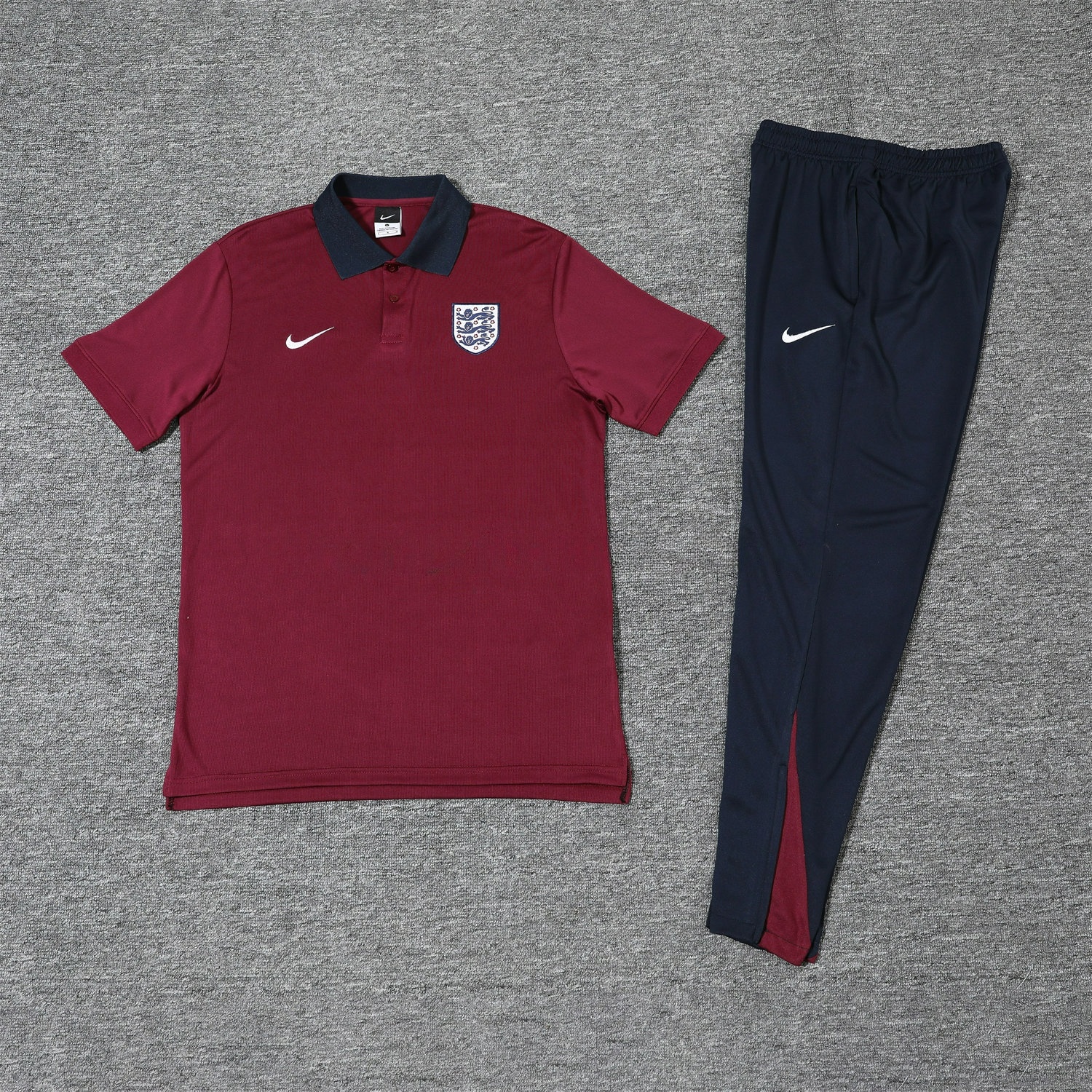 England 25-26 POLO Short-Sleeve Training Set - Red Top and Deep Blue Pants - Unitedfutballjersey