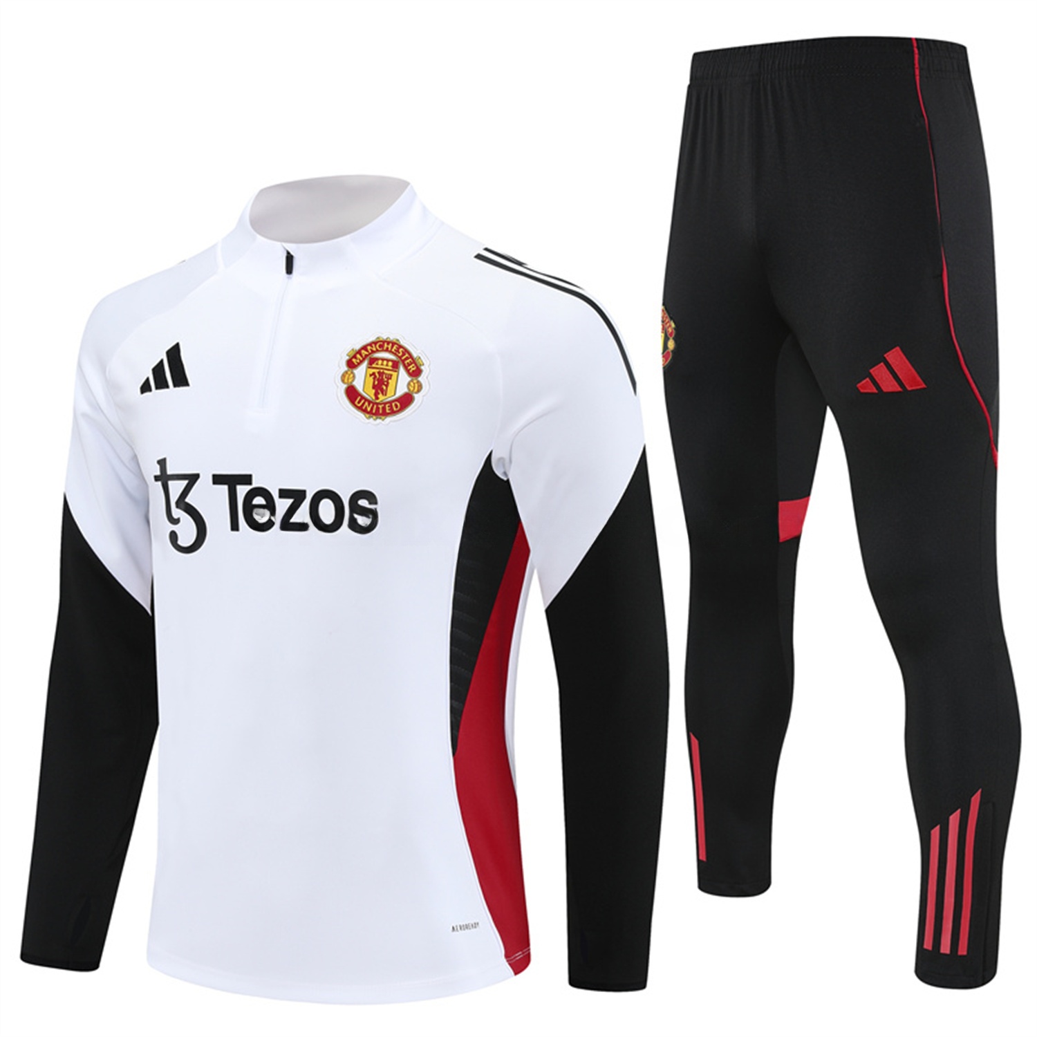 Manchester United 25-26 Long Sleeves Training Set - White Top & Black Pants - Unitedfutballjersey