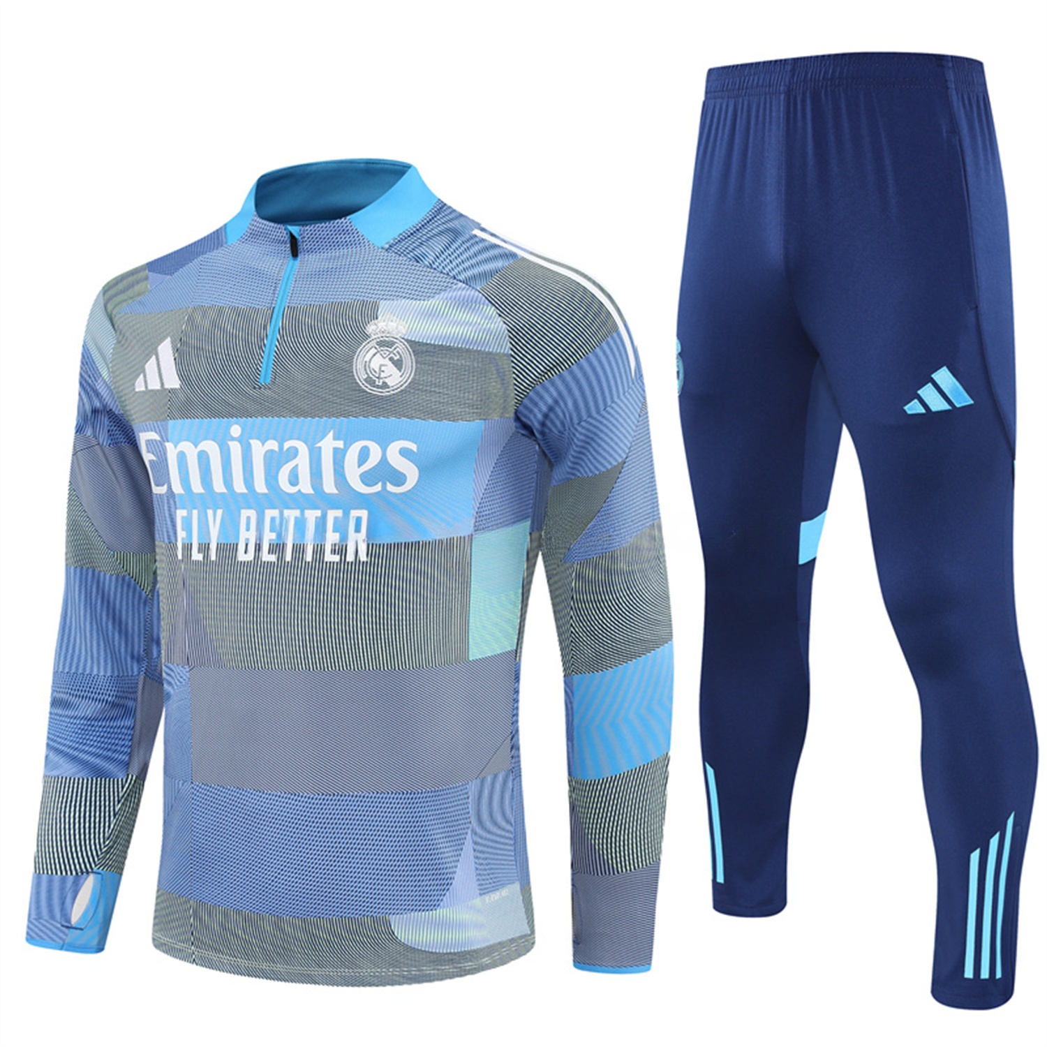 Real Madrid 25-26 Long Sleeves Training Set - Blue-Gray Camouflage Top & Blue Pants - Unitedfutballjersey