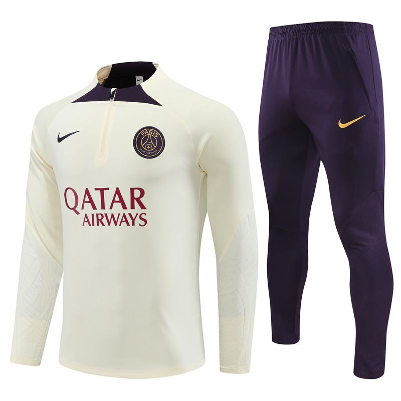 Paris Saint-Germain PSG 23-24 Long Sleeve Training Set -Creamy White - Unitedfutballjersey