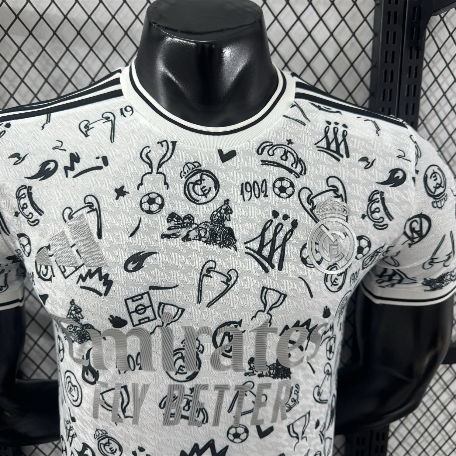 Real Madrid 25-26 White Special Jersey with Black Emoji Icons - Player Version - Unitedfutballjersey