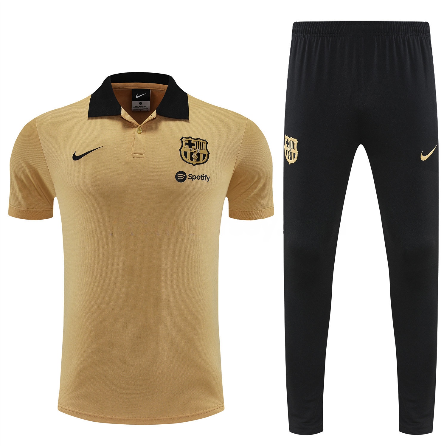 B.A.R.S.A 25-26 POLO Short-Sleeve Training Set - Light Brown Top and Black Pants - Unitedfutballjersey