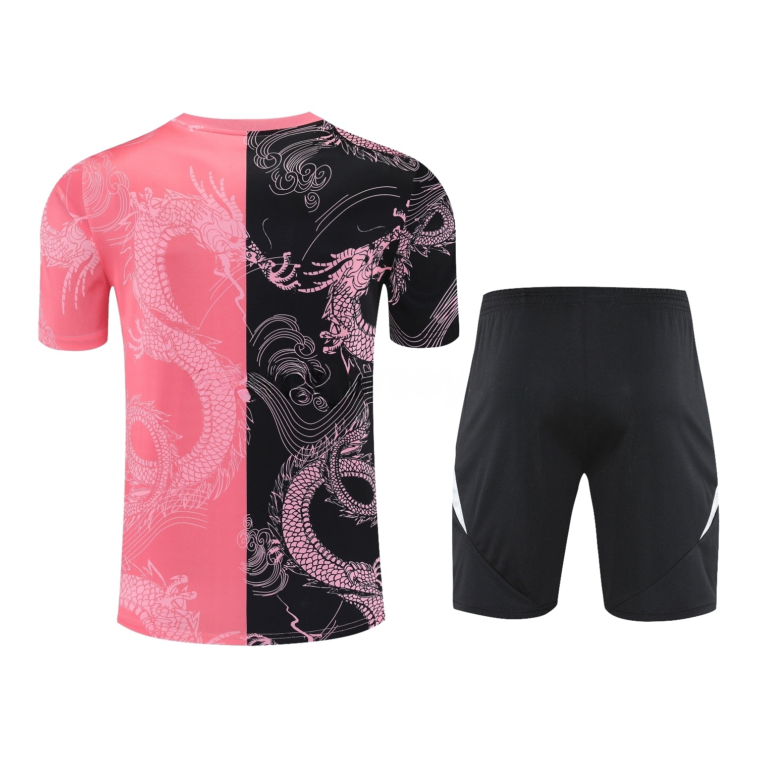 Real Madrid 25-26 Short-Sleeve Training Set - Pink-Black Dragon Top & Black-White Shorts - Unitedfutballjersey