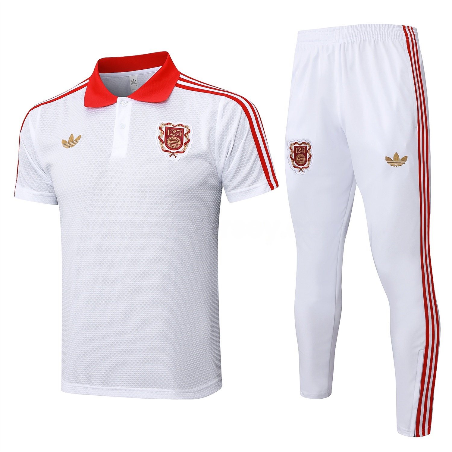 Bayern Munich 2025 125th Anniversary POLO Short-Sleeve Training Set - White Top and Pants - Unitedfutballjersey